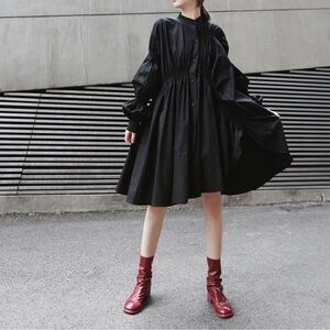 Marigold Shadows Hotaru Long Sleeve Pleated Shirt Dress Babydoll Goth One Size